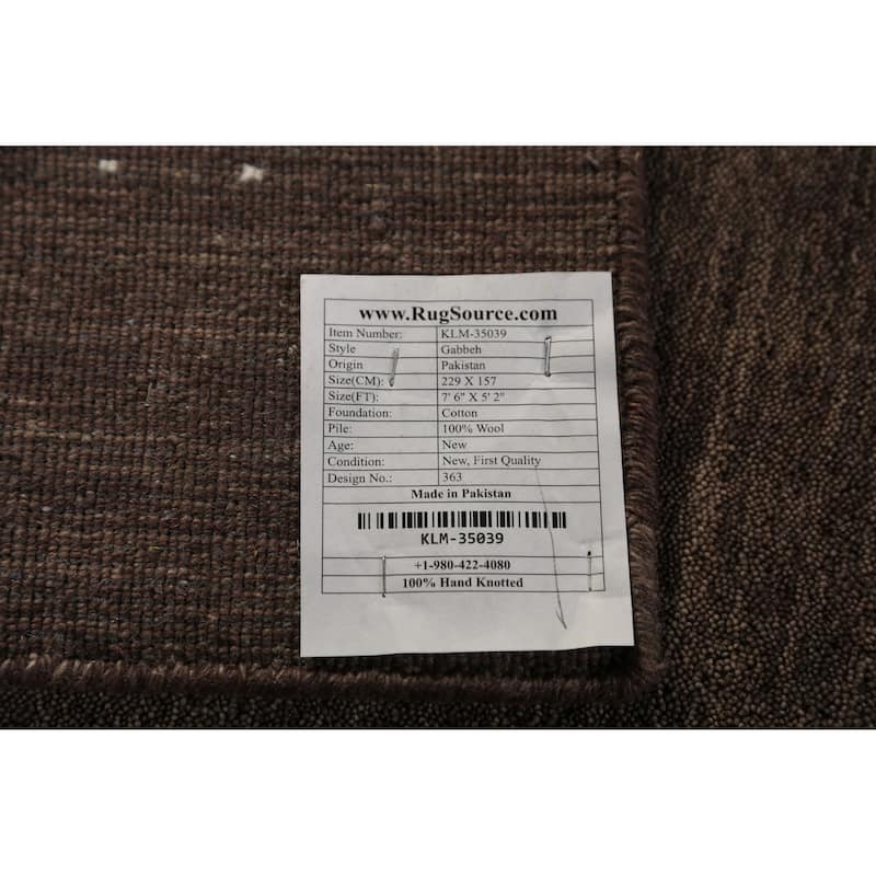 Brown Gabbeh Area Rug Hand-Knotted Oriental Tribal Wool Carpet - 5'2" x 7'6"
