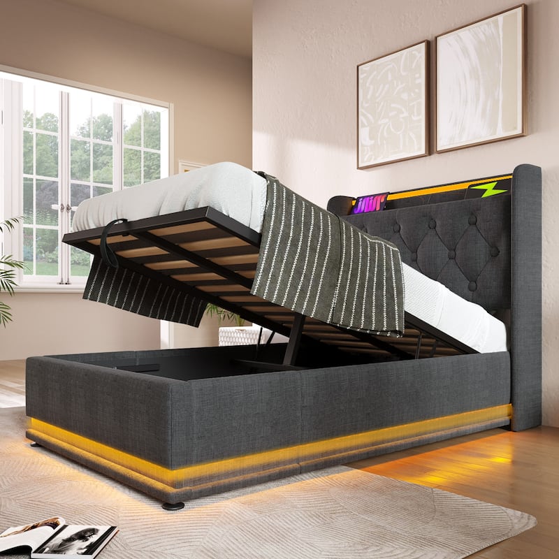 Upholstered Bed with LED Function and USB Charging