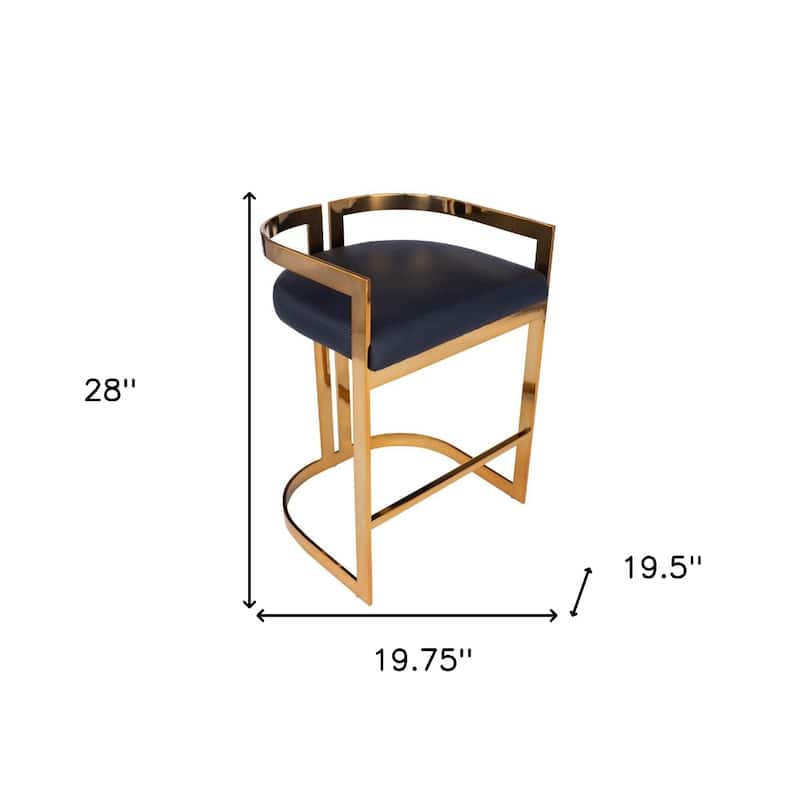Gold Iron Counter Height Bar Stool with Arms and Faux Leather Seat - 19.5” x 19.75” x 28” (D x W x H)