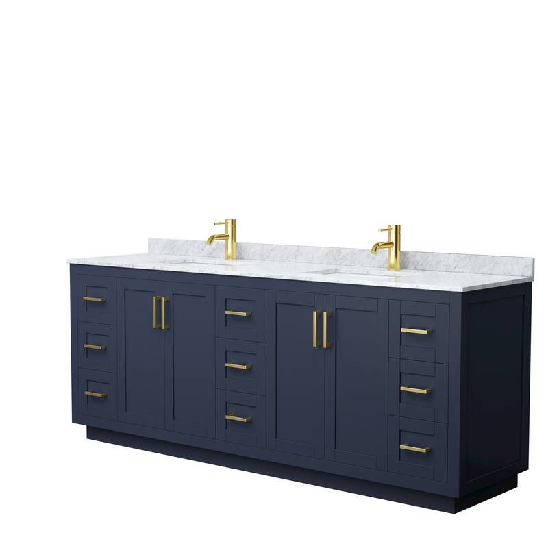 Miranda Double Vanity Set, White Carrara Marble Top, No Mirror