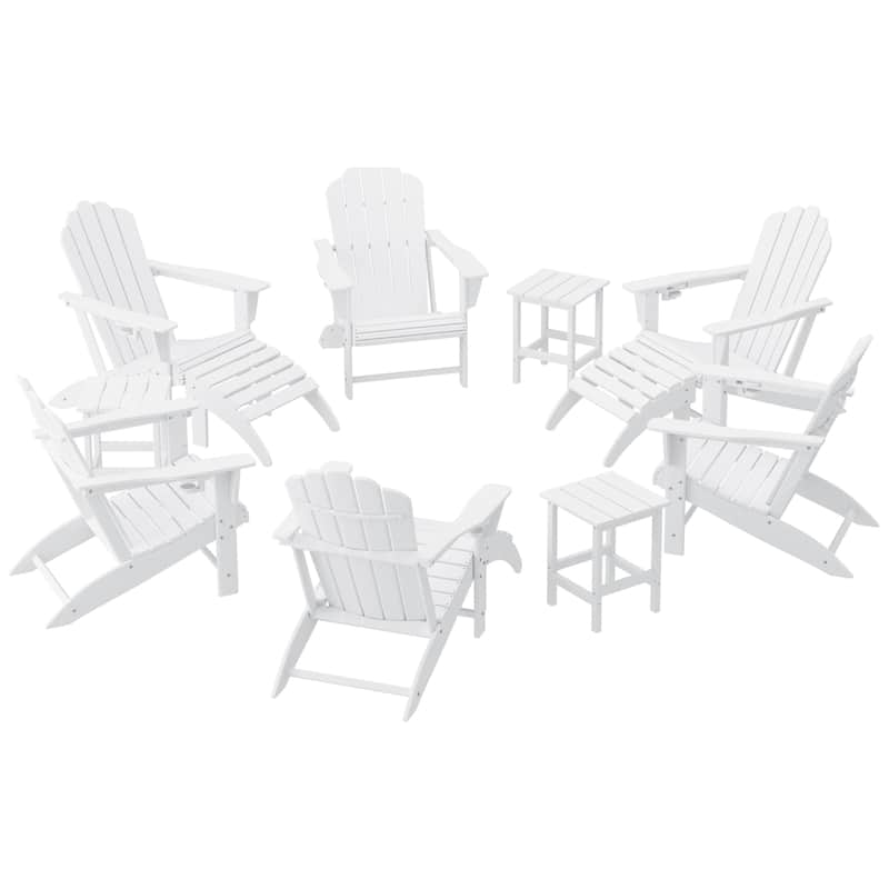 Aderson Outdoor Poly Adirondack Chair With Ottoman And Side Table 12-Piece Set - White