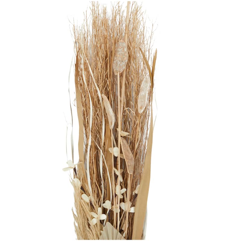 Beige Dried Plant Handmade Tall Floral Bouquet Branch Natural Foliage with Grass Stems and Palm Leaf Accents