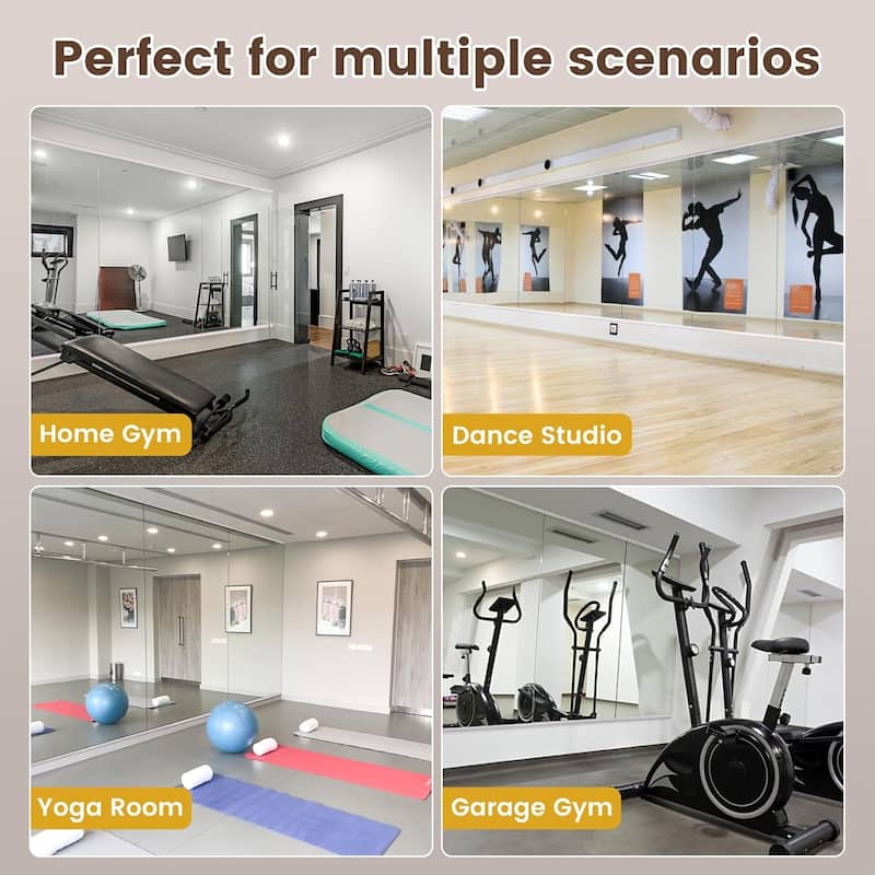 Full Length Tempered Glass Mirror - Rectangular Wall Mirror for Yoga, Gym & Dance Studio(Set of 2/3)