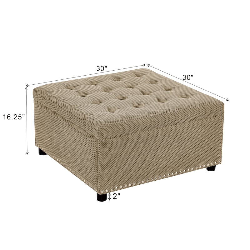 Square Tufted Upholstered Storage Ottoman with Nailhead Trim