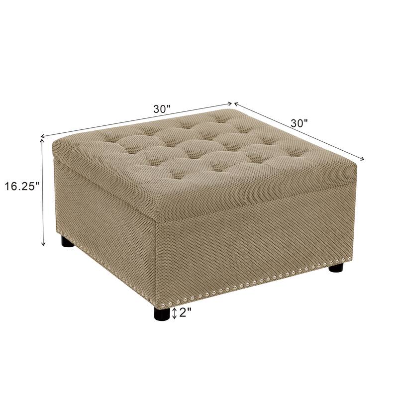 Storage Ottoman,Tufted Footstool, Nailhead Trim Ottoman, Square Storage Ottoman, Upholstered Coffee Table, Bedroom Storage