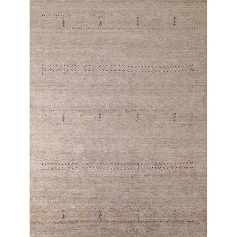 Beige Tribal Gabbeh Area Rug Hand-Knotted Wool Carpet - 8'3"x 9'10"