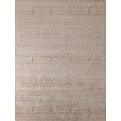 Beige Tribal Gabbeh Area Rug Hand-Knotted Wool Carpet - 8'3"x 9'10"