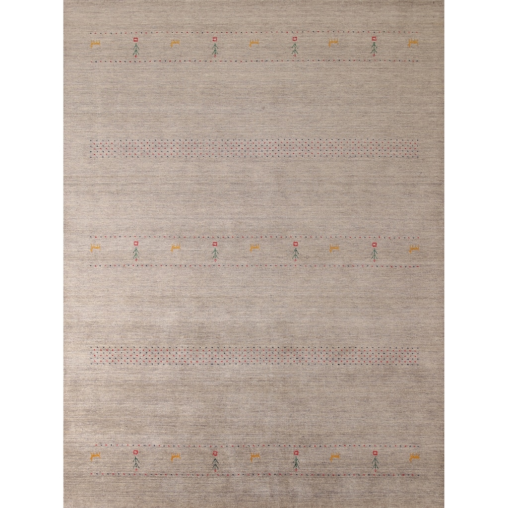 Beige Tribal Gabbeh Area Rug Hand-Knotted Wool Carpet - 8'3"x 9'10"