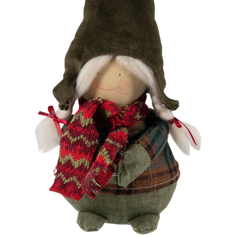 Gnome Girl with Plaid Outfit Christmas Figurine - 12.5"
