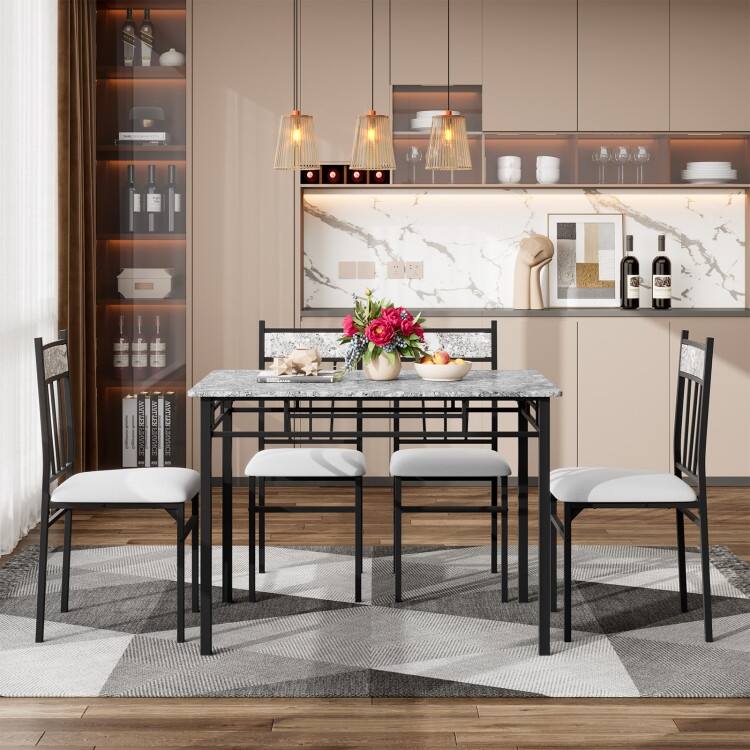 5-Piece Faux Marble Dining Table Set - Grey