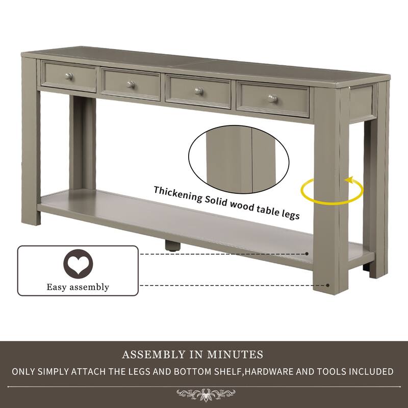 Console Table with Storage Drawers and Bottom Shelf