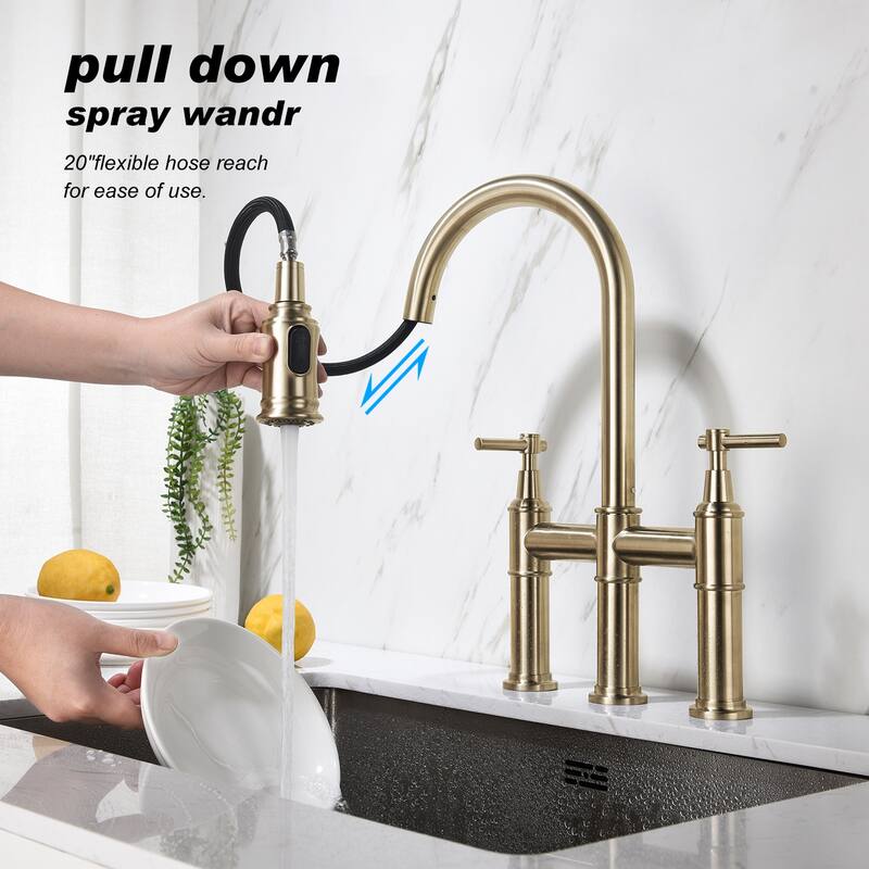 Bridge Kitchen Faucet with Pull-Down Sprayhead in Spot