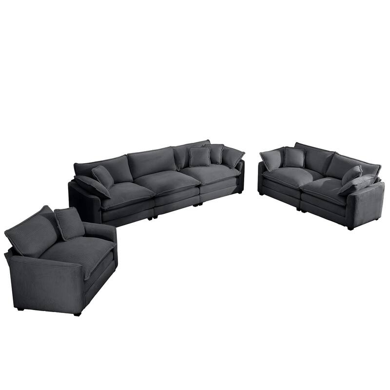 Oversized 3 - Piece Sofa Set with Corduroy 3-Seater Sofa and 2-Seater Loveseat & Single Deep Seat Sofa Chair for Livingroom