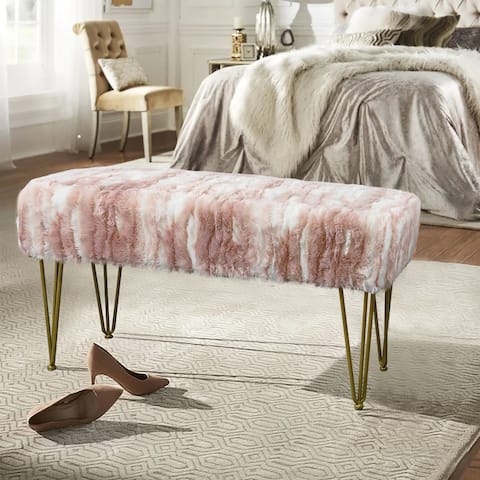 Home Soft Things Soft Fauxfur Ottoman Fuzzy Entryway Bench Seat