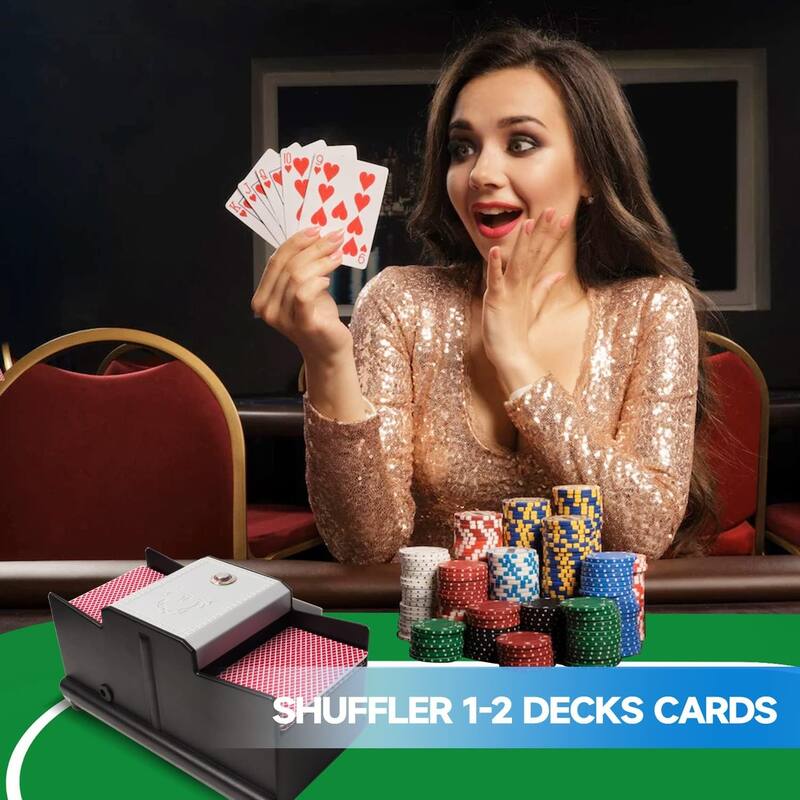 GSE™ 2-Deck PRO Casino Automatic Card Shuffler, AC/DC-Power/Battery-Operated Electric Shuffler Machine for Card Games