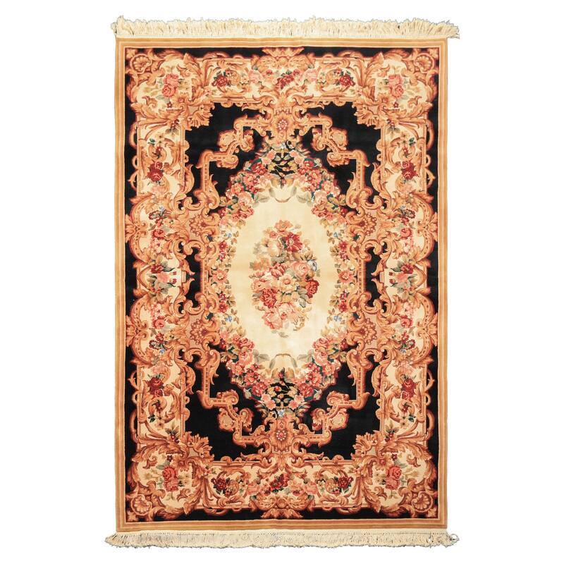 6x9 Hand Knotted Wool Ivory French Aubusson Savonnerie Botanical 300 KPSI Rug - 6' x 9' - 6'  x 9'
