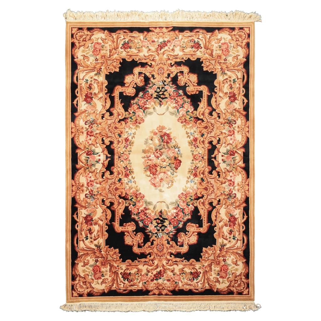 6x9 Hand Knotted Wool Ivory French Aubusson Savonnerie Botanical 300 KPSI Rug - 6' x 9'