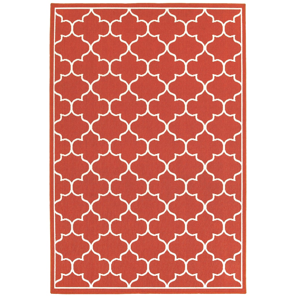 Memphis Red Ivory Geometric Outdoor Casual Area Rug