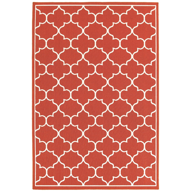 Vista Home Martinique Off-White/Brick Red Lattice Indoor/Outdoor Rug. - 7'10" x 10'10"