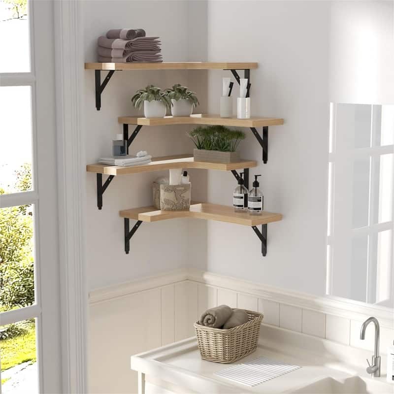 Corner Floating Shelves Wall Mounted Set of 4 - 11.4"D x 16"W x 0.6"H
