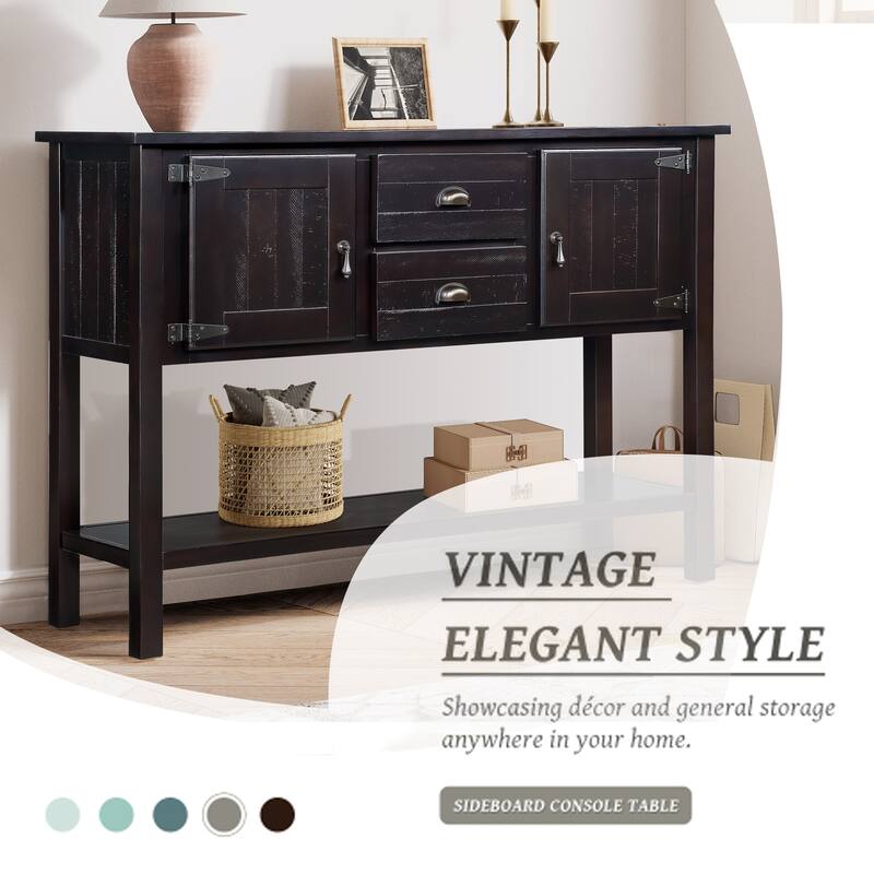48" Solid Wood Console Table with 2 Drawers & Cabinets, Retro Style Storage Buffet for Kitchen & Dining