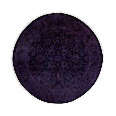 Overdyed One-of-a-Kind Hand-Knotted Round Area Rug - Purple - 6' 1" x 6' 1"