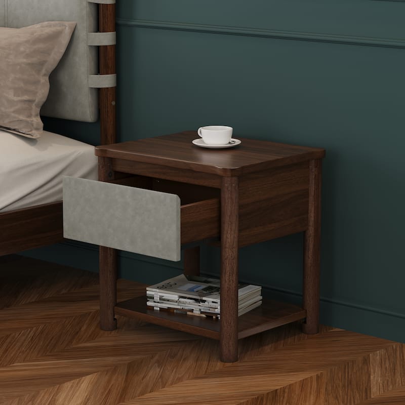 Wood Nightstand,Modern Nightstands with Drawer, Farmhouse Bedside Table for Bedroom Living Room(set of 2)