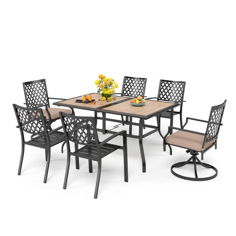 MAISON ARTS Outdoor Patio Rectangular Dining Table Set with 4 x Dining Chairs, 2 x Swivel Chairs