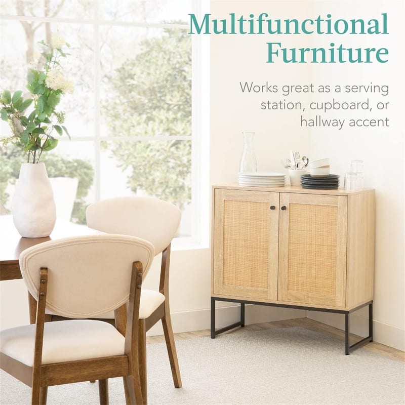 2-Door Rattan Storage Cabinet - 15"D x 31.5"W x 32.5"H