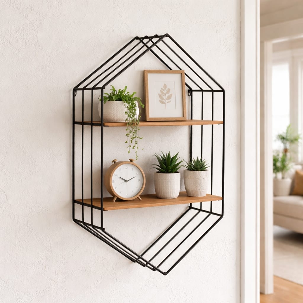 Metal Hanging Storage Organizer with Wood Shelves - 32", Brown & Black - 20" x 8" x 32"