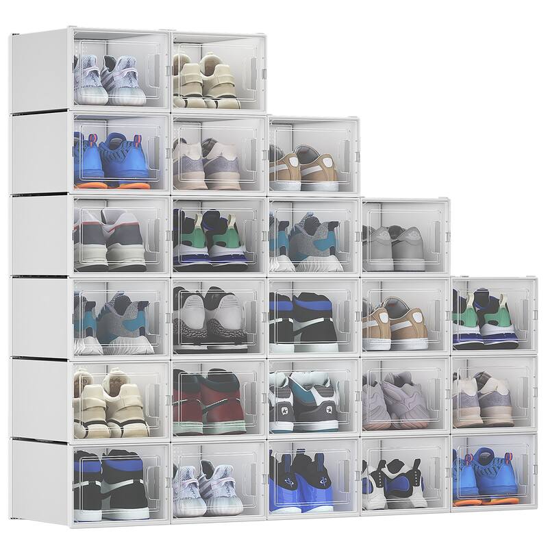 XL Shoe Storage Box Set of 12 Shoe Storage Organizers Stackable Shoe Storage Box Rack Containers Drawers - 24Pcs - White