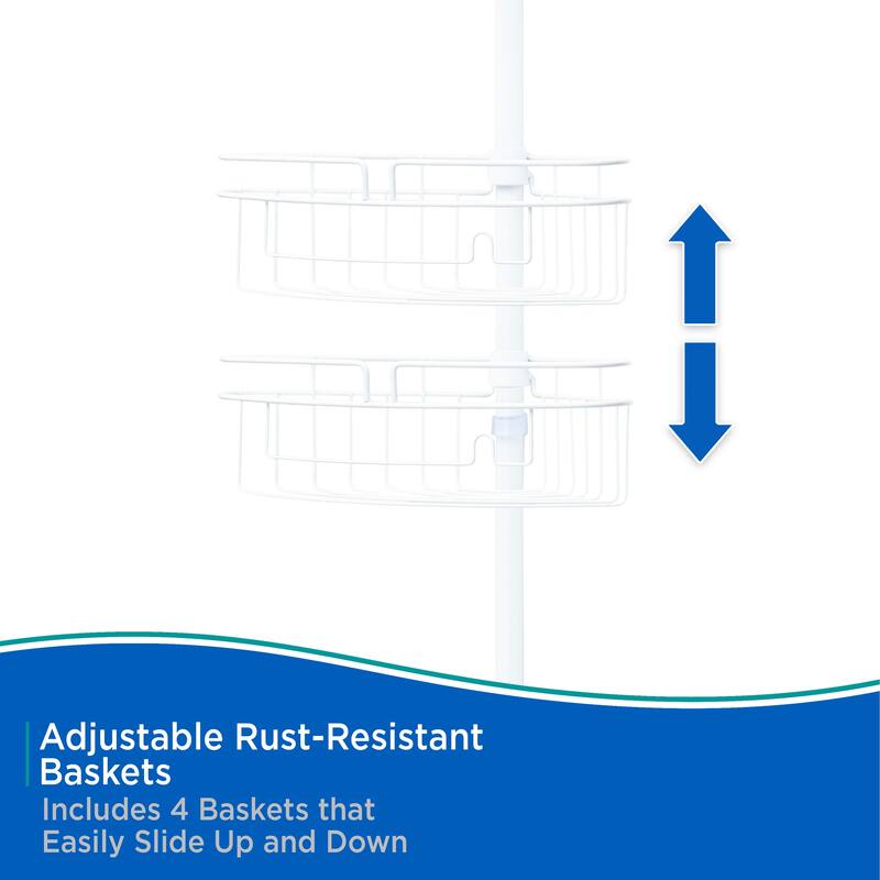 Kenney 4-Tier Spring Tension Adjustable Shower Corner Pole Caddy