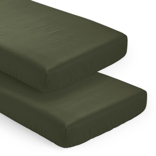 slide 2 of 6, Woodland Camo Collection Boy Girl 2 Pack Fitted Crib Sheets Solid Dark Green Hunter Forest Solid Color Olive for Rustic Deer