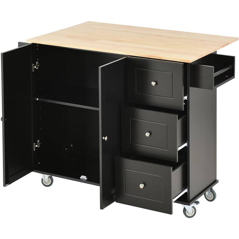 Rolling Mobile Kitchen Island with Wheels Drop Leaf, Solid Wood Top