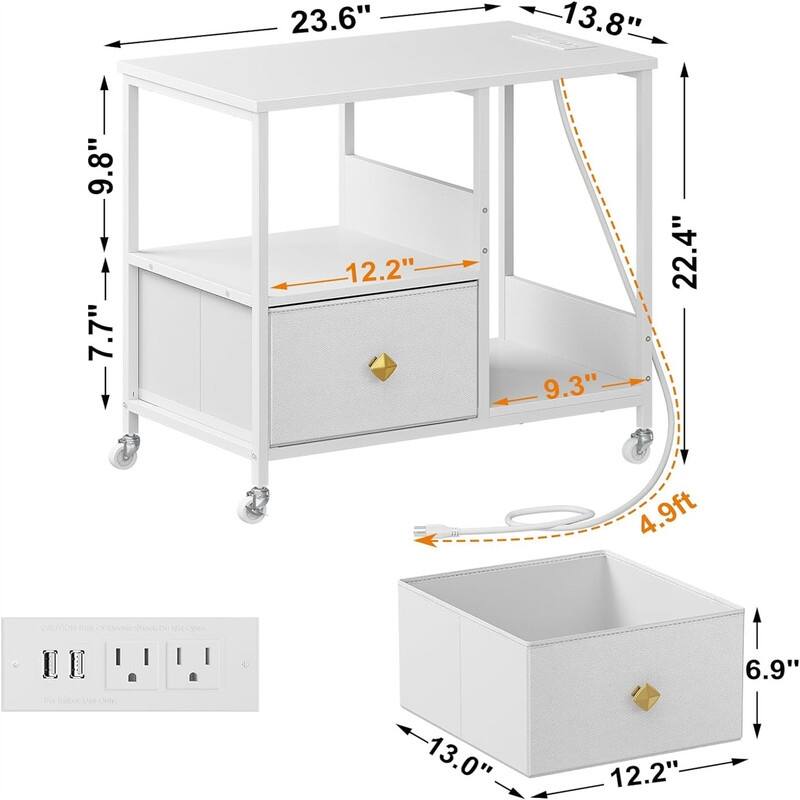 End Table with Charging Station - 13.78"D x 23.62"W x 22.4"H