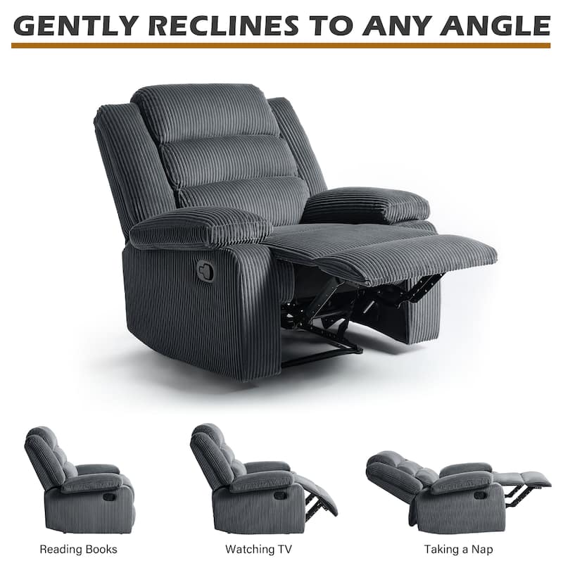 Classic Corduroy Upholstered Push Back Manual Recliner Chair