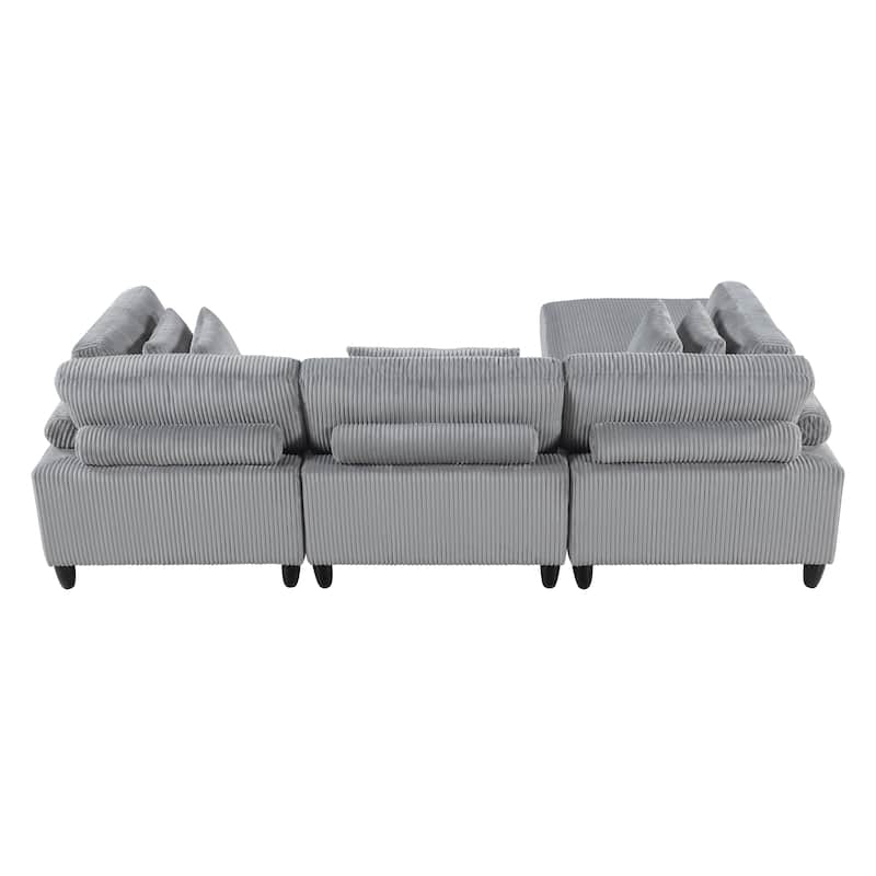 4-Piece Gray Corduroy Sectional Sofa with Wood Legs, 120x80x36 inches, 241 lbs