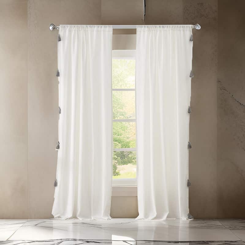 Xumi 4 Piece Window Curtain, 2 Panels with Tie Backs, Antique White Finish