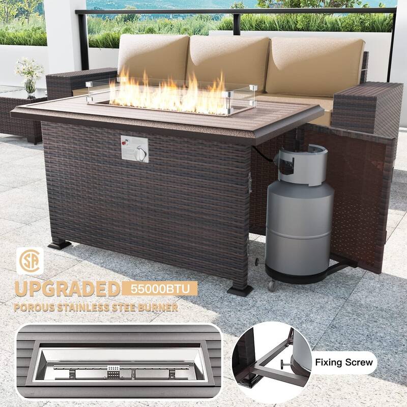 Delnavik 13 Pieces Outdoor Patio Furniture Set with Fire Pit Table w/ Wide Armrests