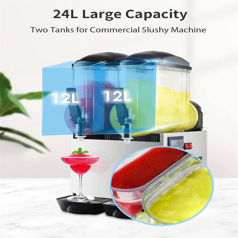 Commercial Slushy Machine, 24L/6.4 Gal,for Margaritas, Alcoholic Beverages, Smoothies, and Soft ice cream - Slushy Machine 24L