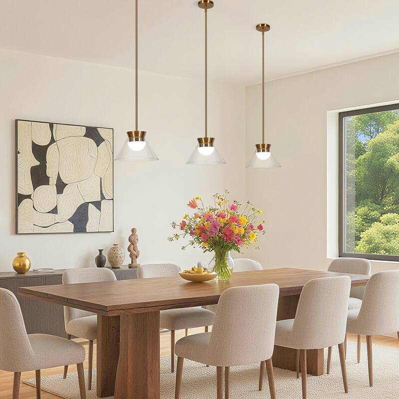 Modern 1-Light LED Gold Pendant Light with Clear Glass for Kitchen Island Dining Room - W11.8"*H7.5"