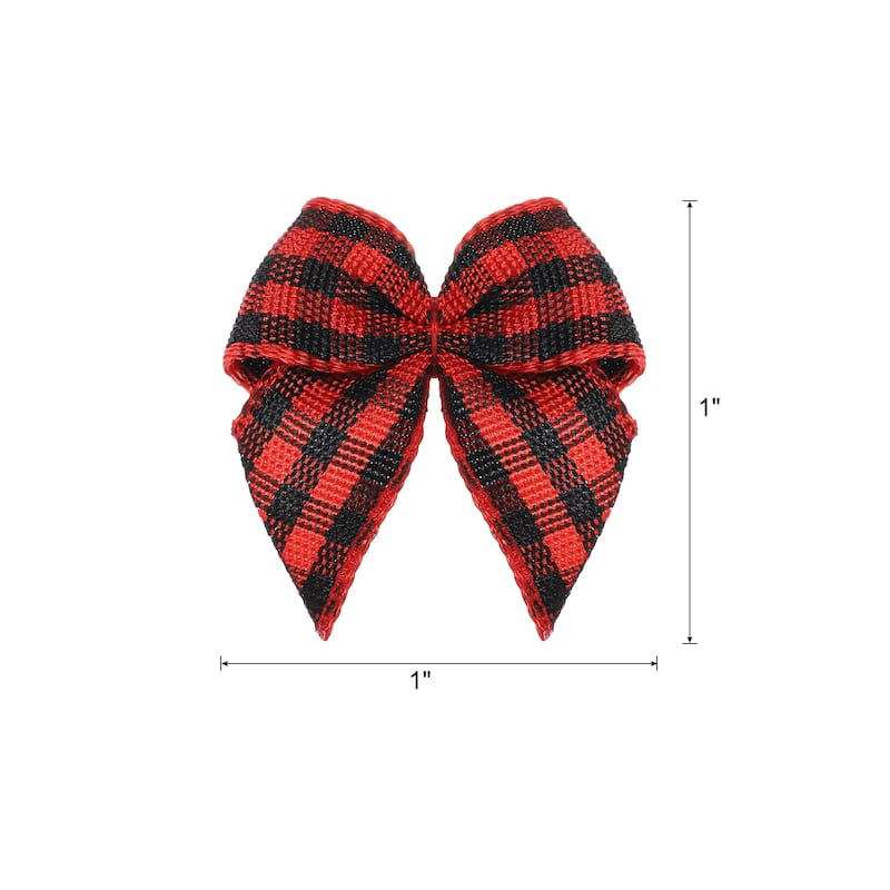 50Pcs Mini Gingham Ribbon Bow 1" Checkered Fabric Ribbon Bows - Black and Red