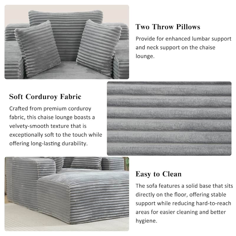 Corduroy Chaise Lounge Sofa Bed with Removable Pillows, Pocket Spring Cushion and No Assembly Required