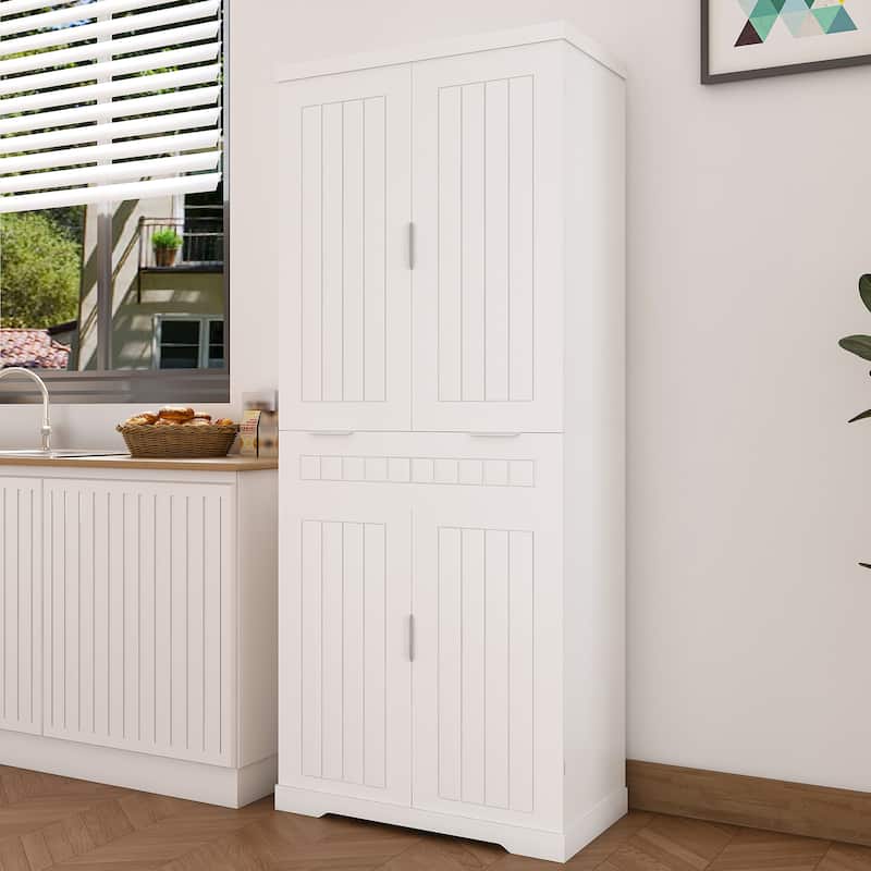 71.65" Tall Freestanding Storage Cupboard Farmhouse Style Pantry Cabinet - White