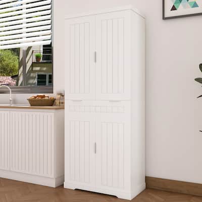 71.65" Tall Freestanding Storage Cupboard Farmhouse Style Pantry Cabinet