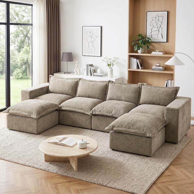 147.9'' W U-Shaped Modular Sectional Sofa Comfy Cloud Couch Chenille Sofa - Camel