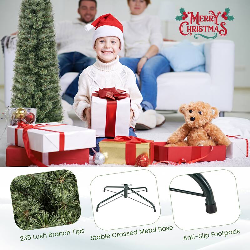 Gymax 6/7 FT Pre-Lit Artificial Christmas Tree Slime Pencil Christmas