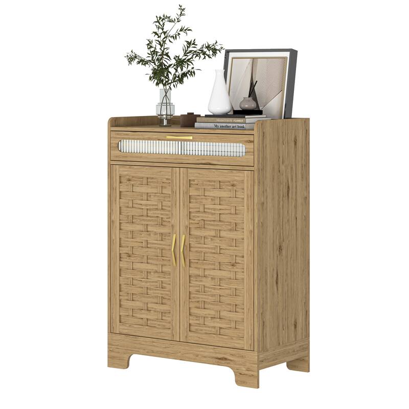 Modern Cabinet with Drawer & Adjustable Shelf, Barn Door Design