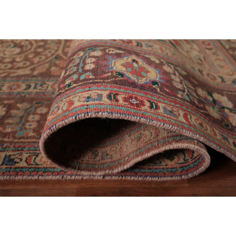 Tabriz Persian Vintage Area Rug Handmade Bedroom Brown Wool Carpet - 8'3" x 11'5"