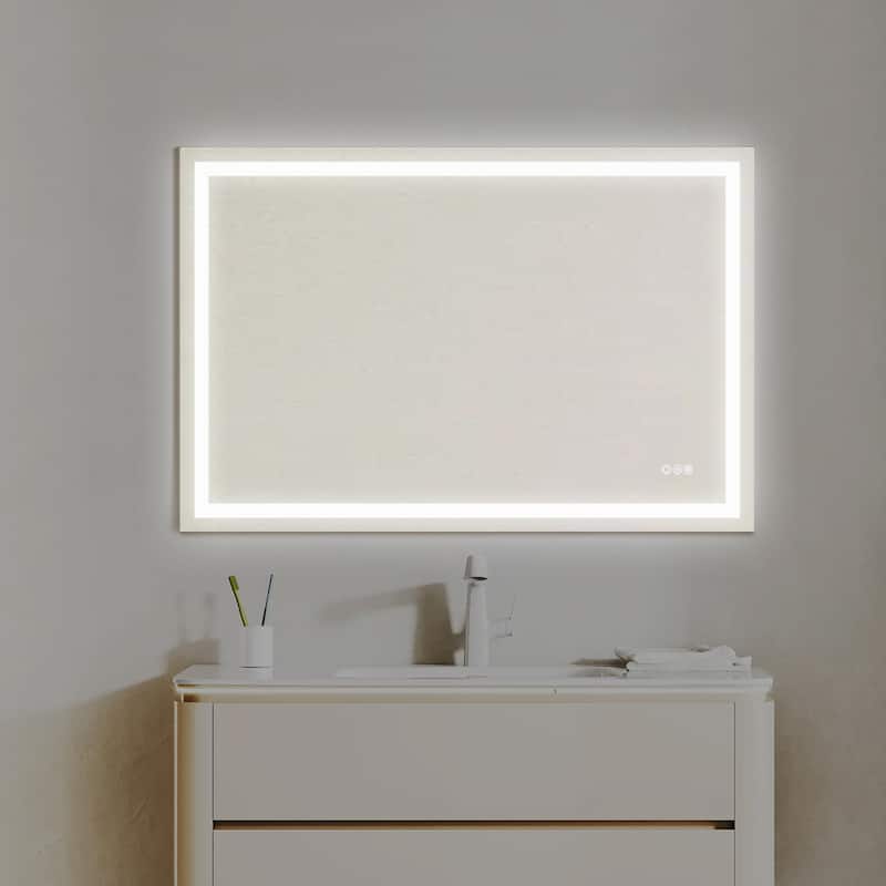 Topcraft Frameless Eco-Friendly Silver Mirror with Dual LED Strip Lighting